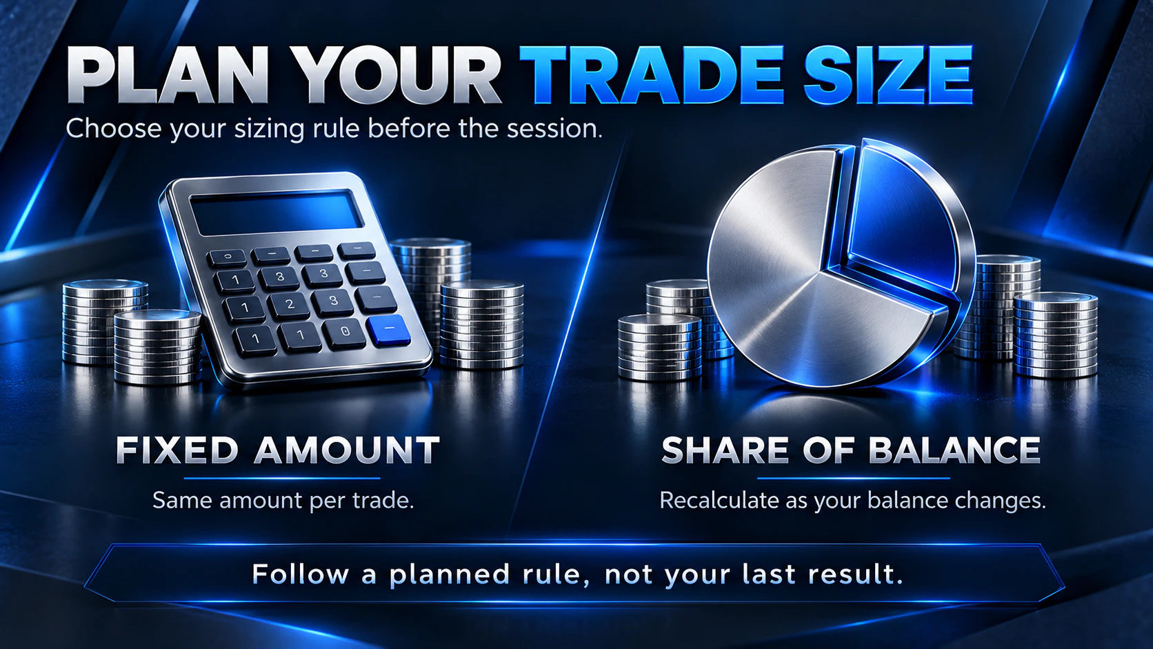Fixed trade amount versus a percentage of account balance for planning trading risk.